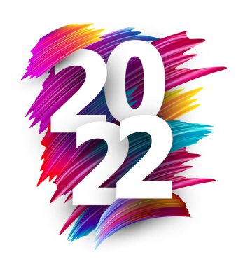 2022 işareti mavi, mor, sarı renkte fırça darbeleri. Vektör tatil illüstrasyonu.