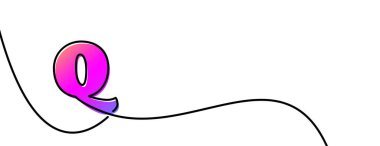 Tek satır mor Q harfi ana hatlarıyla çizilmiş. Vektör illüstrasyonu.