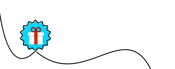 Singel Linje Dragen Blå Tagg Med Presentförpackning Med Rosett Vektorillustration — Stock vektor