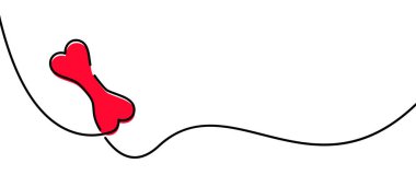 Tek çizgi çizilmiş kırmızı köpek kemiği tedavi ediyor. Vektör illüstrasyonu.