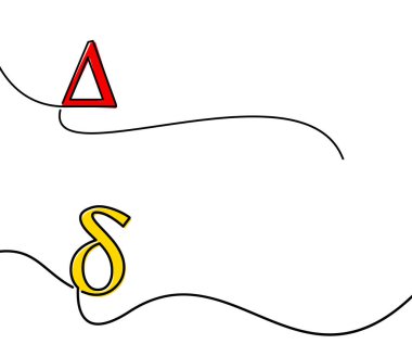 Tek satır, Yunan alfabesi harflerinin ana hatlarını çizdi. Delta mektubu. Vektör illüstrasyonu.