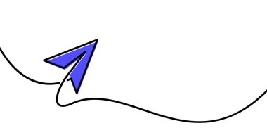 Tek sıra mavi kağıt uçak. Devamlı bir çizgi. Vektör illüstrasyonu.