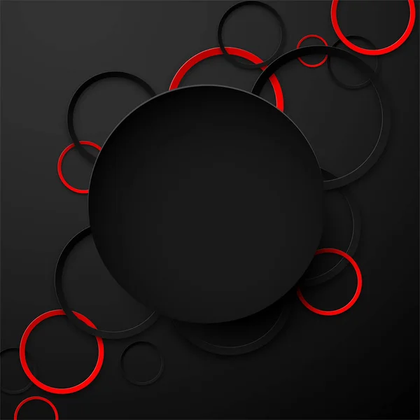 抽象的な黒と赤の円の背景 ベクターイラスト — ストックベクタ