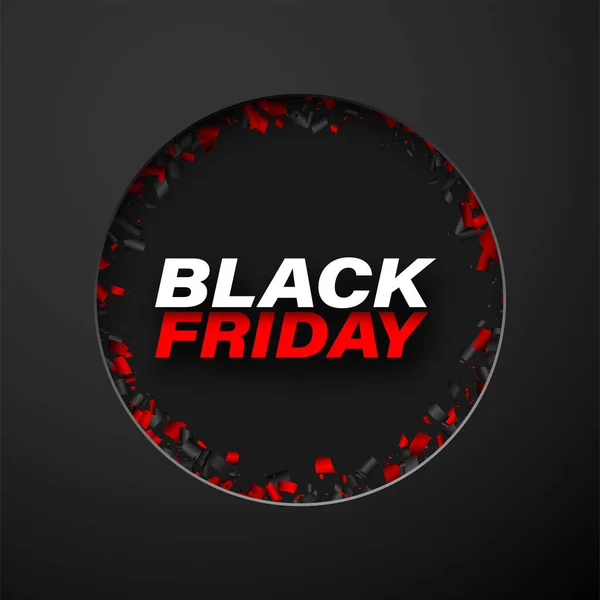 Black Friday Sign Frame Black Red Confetti Vector Illustration — Stock Vector
