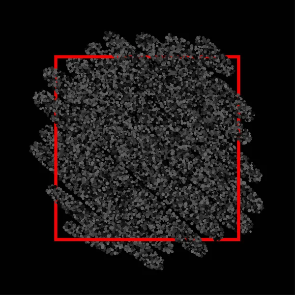 ハーフトーンドットのコンフェッティの背景に赤の四角形のフレーム ベクターイラスト — ストックベクタ