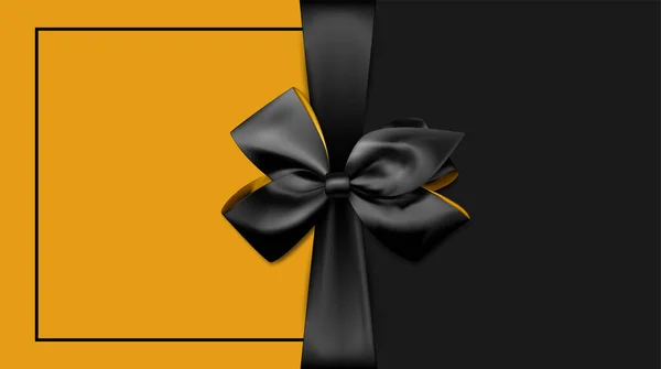 黒と黄色の背景に弓と黒の美しいリボン 隠しフレームの半分だ ベクターイラスト — ストックベクタ