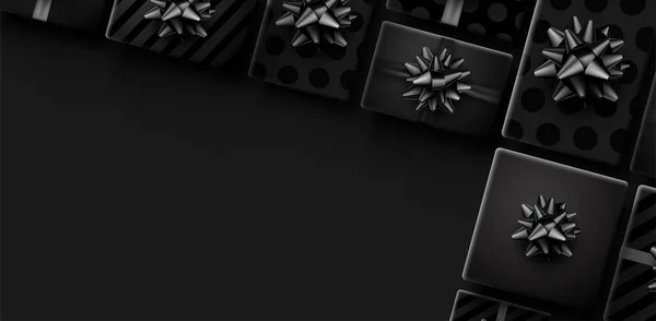 Μονόχρωμα Μαύρα Κουτιά Δώρου Όμορφο Φόντο Πλώρη Χώρος Για Κείμενο — Διανυσματικό Αρχείο
