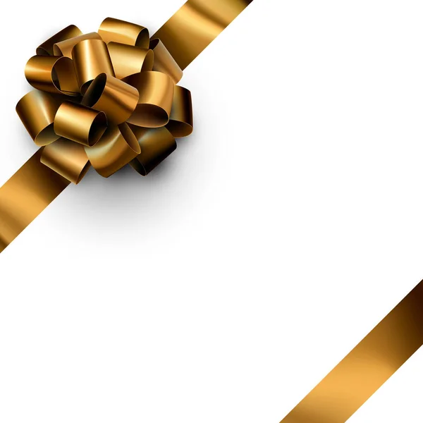 Golden Foil Ribbon Beautiful Bow Gift Box Present Decoration Element — Stock Vector