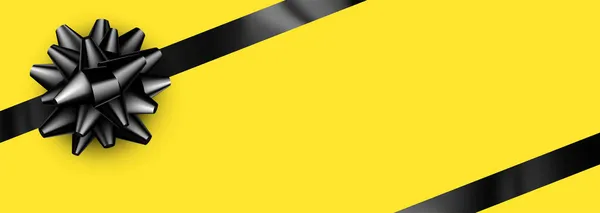 Лента Черной Фольги Красивым Бантом Желтый Фон Пространство Текста Векторная — стоковый вектор