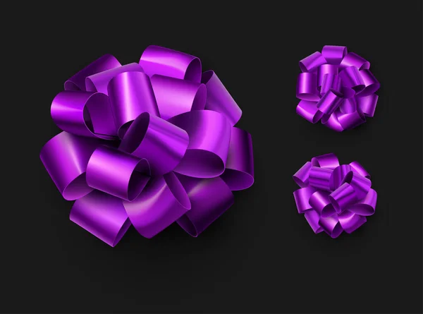 Ensemble Beaux Arcs Isolés Papier Aluminium Violet Fond Noir Illustration — Image vectorielle