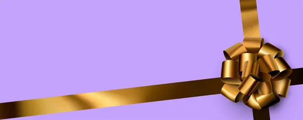 紫色の背景にリボン付きの美しい箔黄金の弓 テキスト用のスペース ベクターイラスト — ストックベクタ