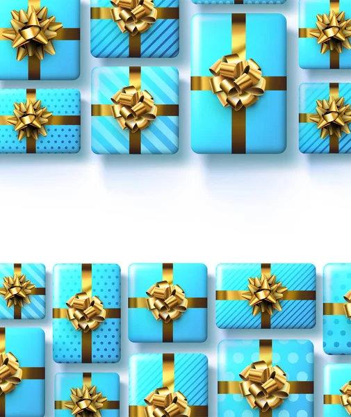 Cajas Regalo Azules Con Lazos Dorados Navidad Cumpleaños Regalo San — Archivo Imágenes Vectoriales