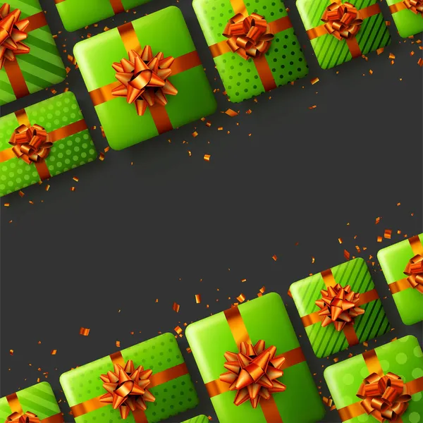 Cajas Regalo Verdes Con Lazos Rojos Navidad Cumpleaños Regalo San — Archivo Imágenes Vectoriales