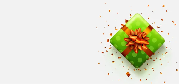 Green Polka Dot Gift Box Red Bow Christmas Birthday Valentine — Stock Vector