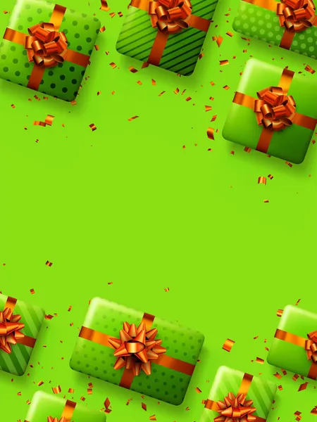 Caixas Presente Verdes Com Arcos Vermelhos Natal Aniversário Presente Dia — Vetor de Stock