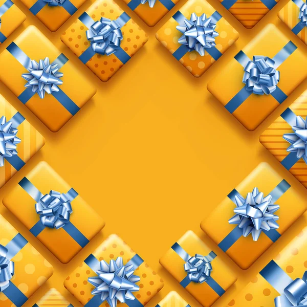 Желтая Подарочная Коробка Голубым Бантом Рождество День Рождения Подарок День — стоковый вектор