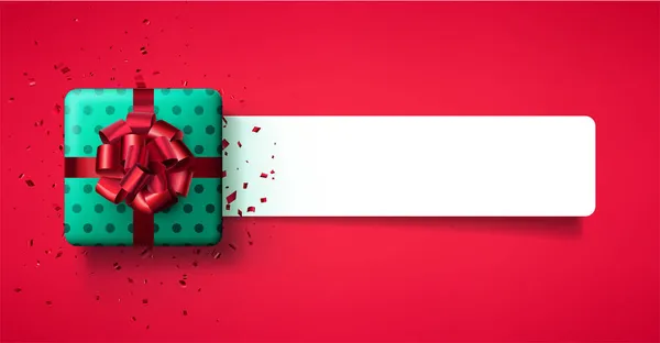 Grüner Gepunkteter Geschenkkarton Mit Roter Schleife Und Konfetti Raum Für — Stockvektor