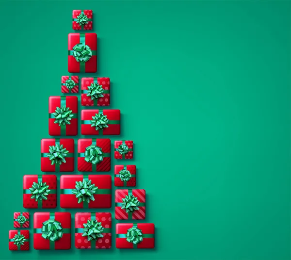 Weihnachtsrote Geschenkschachteln Christbaumform Neujahrsgeschenk Raum Für Text Vektorurlaubsillustration — Stockvektor