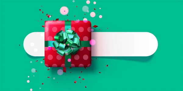 Caja Regalo Roja Navidad Sobre Fondo Verde Con Confeti Bokeh — Archivo Imágenes Vectoriales