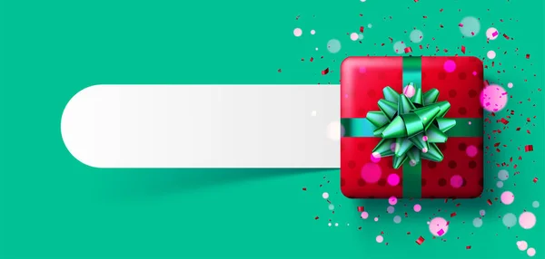 Caja Regalo Roja Navidad Sobre Fondo Verde Con Confeti Bokeh — Archivo Imágenes Vectoriales