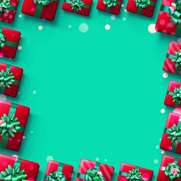 Coffret Cadeau Rouge Noël Sur Fond Vert Avec Bokeh Cadeau — Image vectorielle