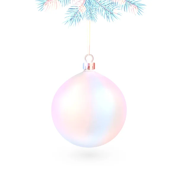 Opknoping Roze Kerstbal Met Sparren Tak Vector Vakantie Illustratie — Stockvector