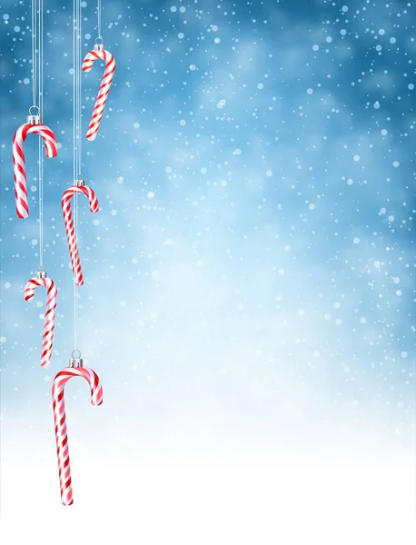 Κρεμαστά Λευκά Και Κόκκινα Ζαχαρωτά Χιονισμένο Φόντο Νύχτας Εικονογράφηση Διανυσματικών — Διανυσματικό Αρχείο