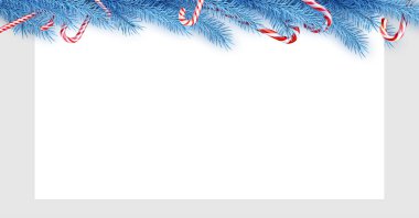 Çubuklu mavi ladin dalları. Mesaj için yer var. Vektör tatil illüstrasyonu.