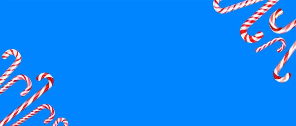 Rouge Blanc Rayé Bâtons Canne Sucre Cadre Sur Fond Bleu — Image vectorielle