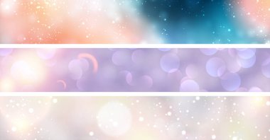 Kar gibi bokeh ışıkları olan pankartlar. Mesaj için yer var. Vektör illüstrasyonu.