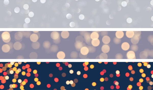 Banner Mit Nächtlichen Bokeh Lichtern Raum Für Text Vektorillustration — Stockvektor