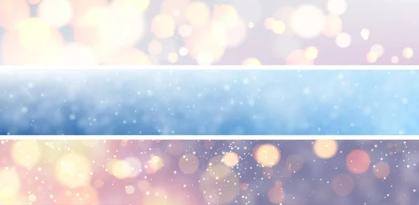 Set Banners Bokeh Lights Snow Space Text Vector Illustration — Stock Vector