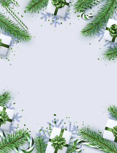 Navidad Año Nuevo Fondo Vertical Abeto Verde Bastón Caramelo Copo — Archivo Imágenes Vectoriales