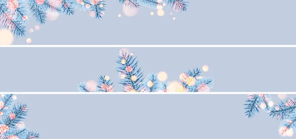 Σύνολο Των Χριστουγέννων Και Της Πρωτοχρονιάς Πανό Χειμερινό Φόντο Μπλε — Διανυσματικό Αρχείο