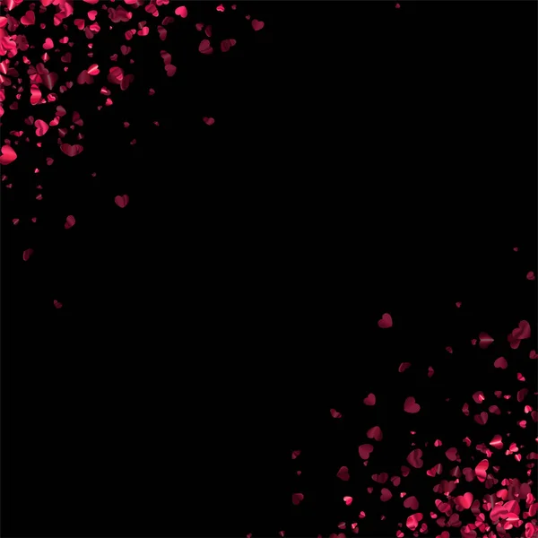 Pink Foil Hearts Confetti Frame Black Background Space Text Wedding — Vector de stock