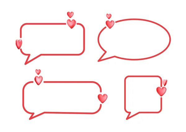 Set Red Speech Bubbles Hearts Space Text Wedding Birthday Valentine — Stockový vektor