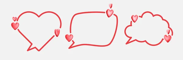 Set Red Speech Bubbles Hearts Space Text Wedding Birthday Valentine — Stockvektor