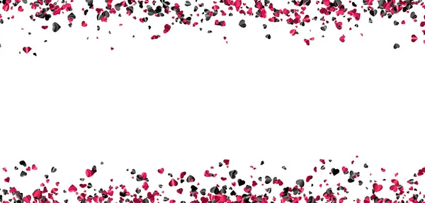 Pink Black Foil Hearts Confetti Frame White Banner Background Space — Vettoriale Stock