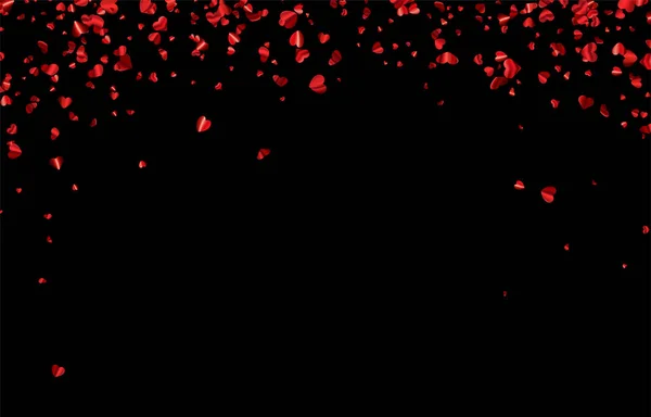 Red Falling Hearts Confetti Black Background Space Text Wedding Birthday — Archivo Imágenes Vectoriales