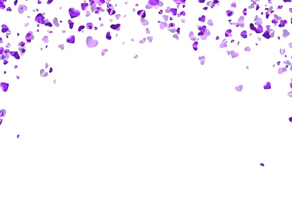 Purple Foil Hearts Confetti White Background Space Text Wedding Birthday — Stockvektor