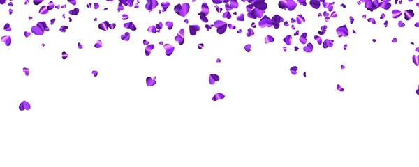 白い旗の背景に紫色の箔の心のコンフェッティ 結婚式誕生日バレンタインデー ベクターホリデーイラスト — ストックベクタ