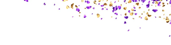 Purple Golden Foil Hearts Confetti White Background Space Text Wedding — Stockvektor