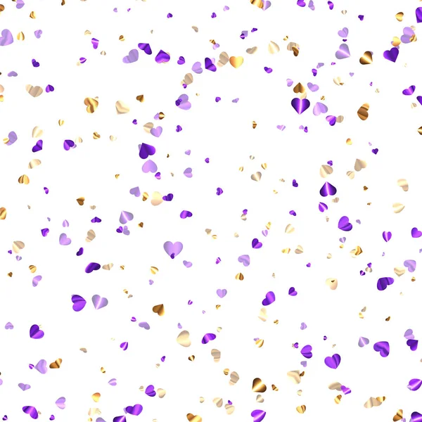 Purple Golden Foil Hearts Confetti White Background Wedding Birthday Valentine — Stockvektor