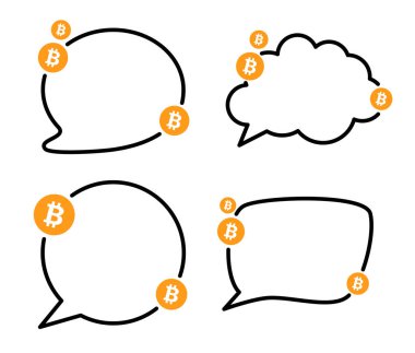 Bitcoin işaretli siyah konuşma baloncukları. Vektör illüstrasyonu.