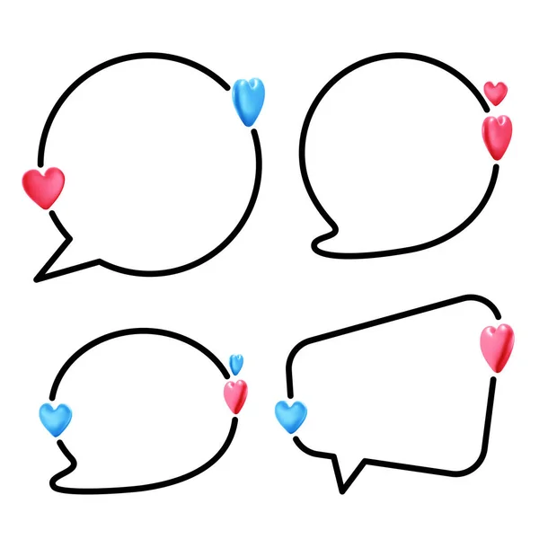 Set Speech Bubbles Different Shapes Pink Blue Hearts Vector Illustration — Stockový vektor