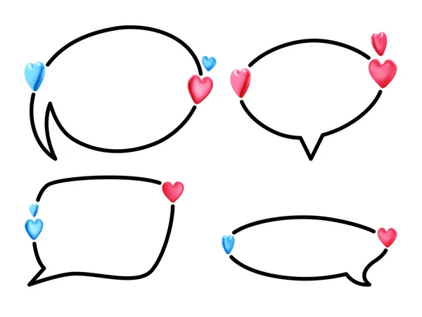 Set Speech Bubbles Different Shapes Pink Blue Hearts Vector Illustration — Stock Vector