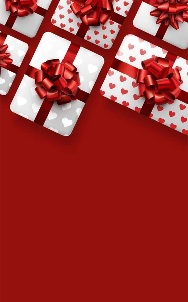 Weiße Geschenkboxen Mit Schönen Roten Schleifen Plakat Mit Platz Für — Stockvektor