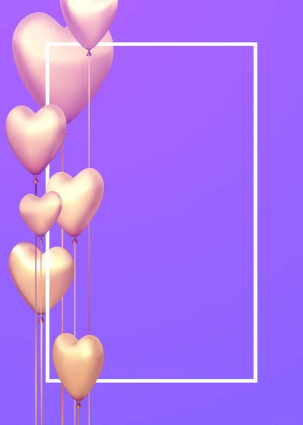 Рожеві Реалістичні Кулі Формі Серця Фіолетовому Фоні Вертикальна Рамка Простір — стоковий вектор