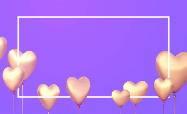 Ροζ Και Χρυσά Ρεαλιστικά Μπαλόνια Σχήμα Καρδιάς Οριζόντια Χώρος Για — Διανυσματικό Αρχείο