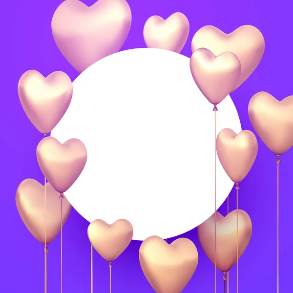 3D个心形的粉色现实气球 有文字空间的圆形框架 情人节 矢量说明 — 图库矢量图片